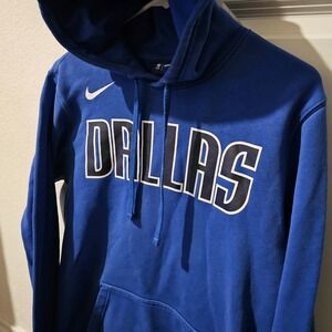 Nike NBA Dallas Mavericks Hoodie Mens Small Royal Blue Pullover Fleece Logo